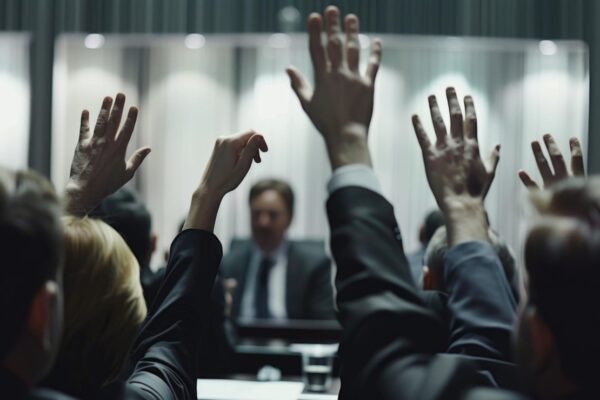 Grafika symbolizująca głosowanie akcjonariuszy w sprawie wydzielenia Siemens Healthineer