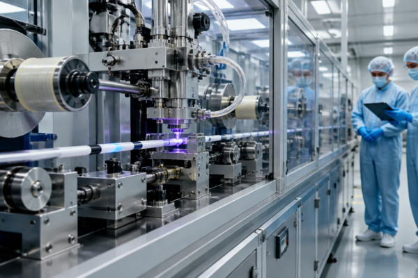 Automatyczne nanoszenie warstwy polimerowej na elastyczny trzon w procesie produkcyjnym.