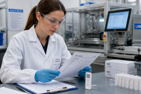 Kontrola jakości domowego testu IVD w laboratorium producenta.