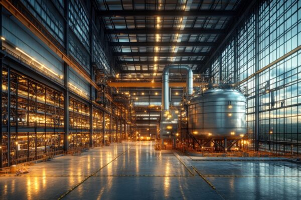 Hala produkcyjna w Europie z motywem Unii Europejskiej