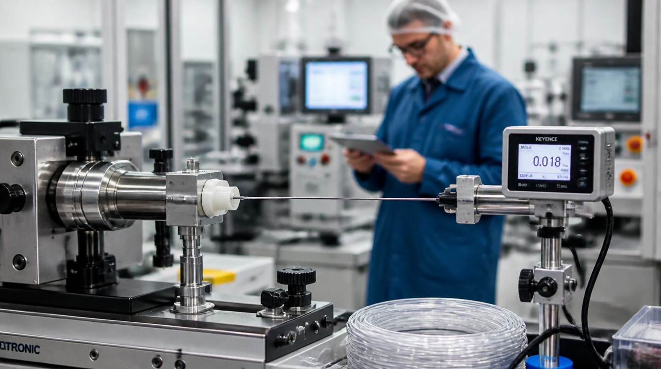 Kontrola jakości przewodów i komponentów do produkcji cewników medycznych.