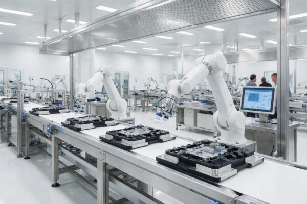 Zautomatyzowana produkcja jednorazowych komponentów do wyrobów medycznych.
