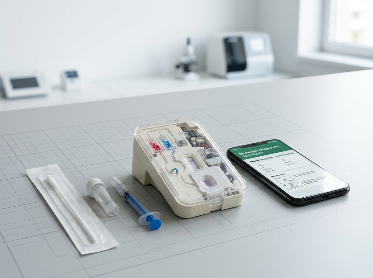 Jednorazowy domowy test RT-PCR z wymazówką i aplikacją mobilną