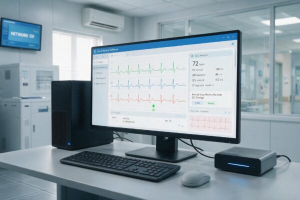 Oprogramowanie AI analizujące zapis Holter EKG na stanowisku diagnostycznym.