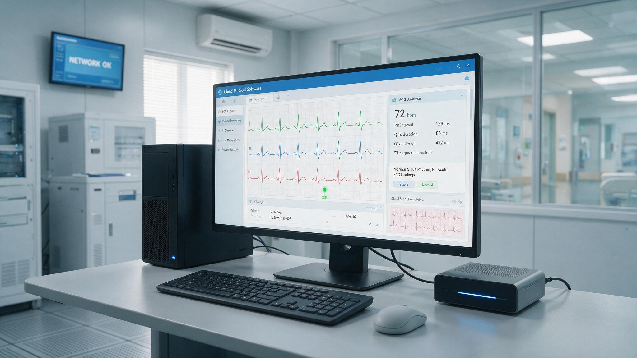 Oprogramowanie AI analizujące zapis Holter EKG na stanowisku diagnostycznym.