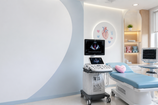 Aparatura diagnostyczna w nowoczesnej pracowni kardiologii dziecięcej.