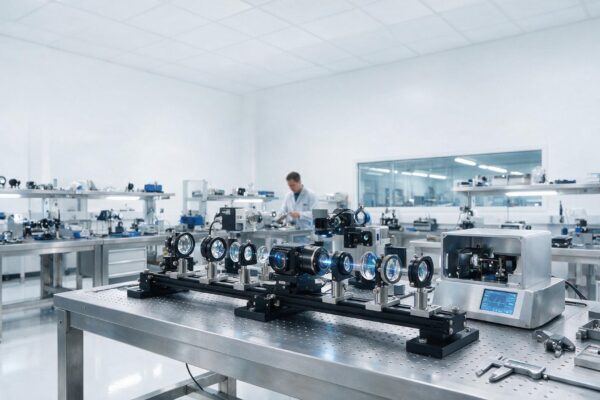 Kontrola jakości modułu lasera medycznego w zakładzie produkcyjnym.