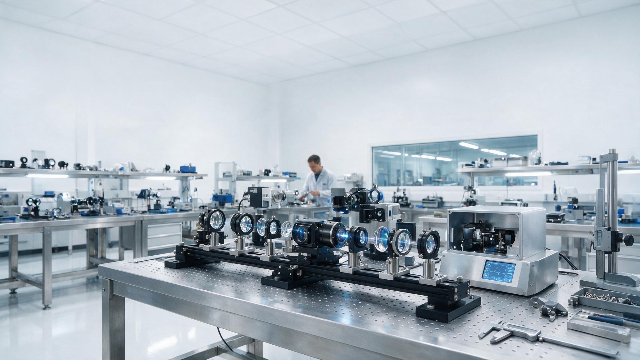 Kontrola jakości modułu lasera medycznego w zakładzie produkcyjnym.