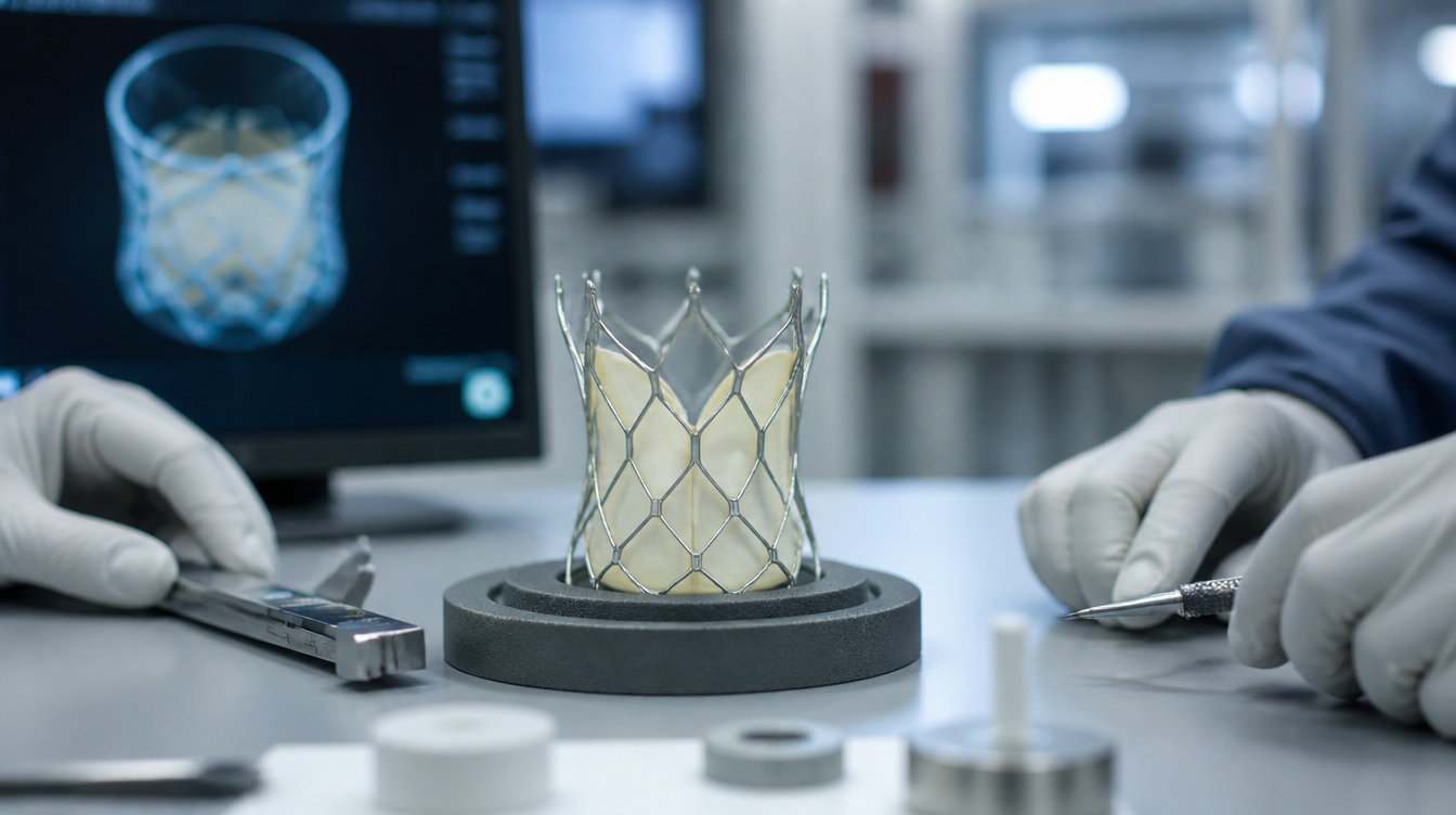 Precyzyjna konstrukcja przezcewnikowego implantu zastawki serca na stanowisku inżynieryjnym.