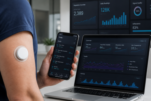 Sensor glukozy połączony z aplikacją analizującą dane metaboliczne.