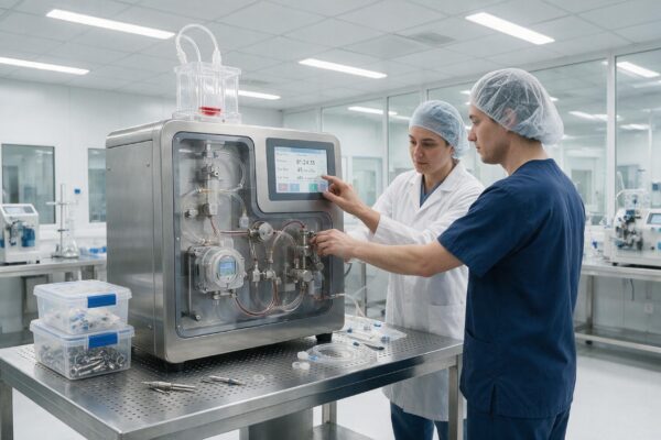 Produkcja urządzenia do automatycznego przetwarzania składników krwi.