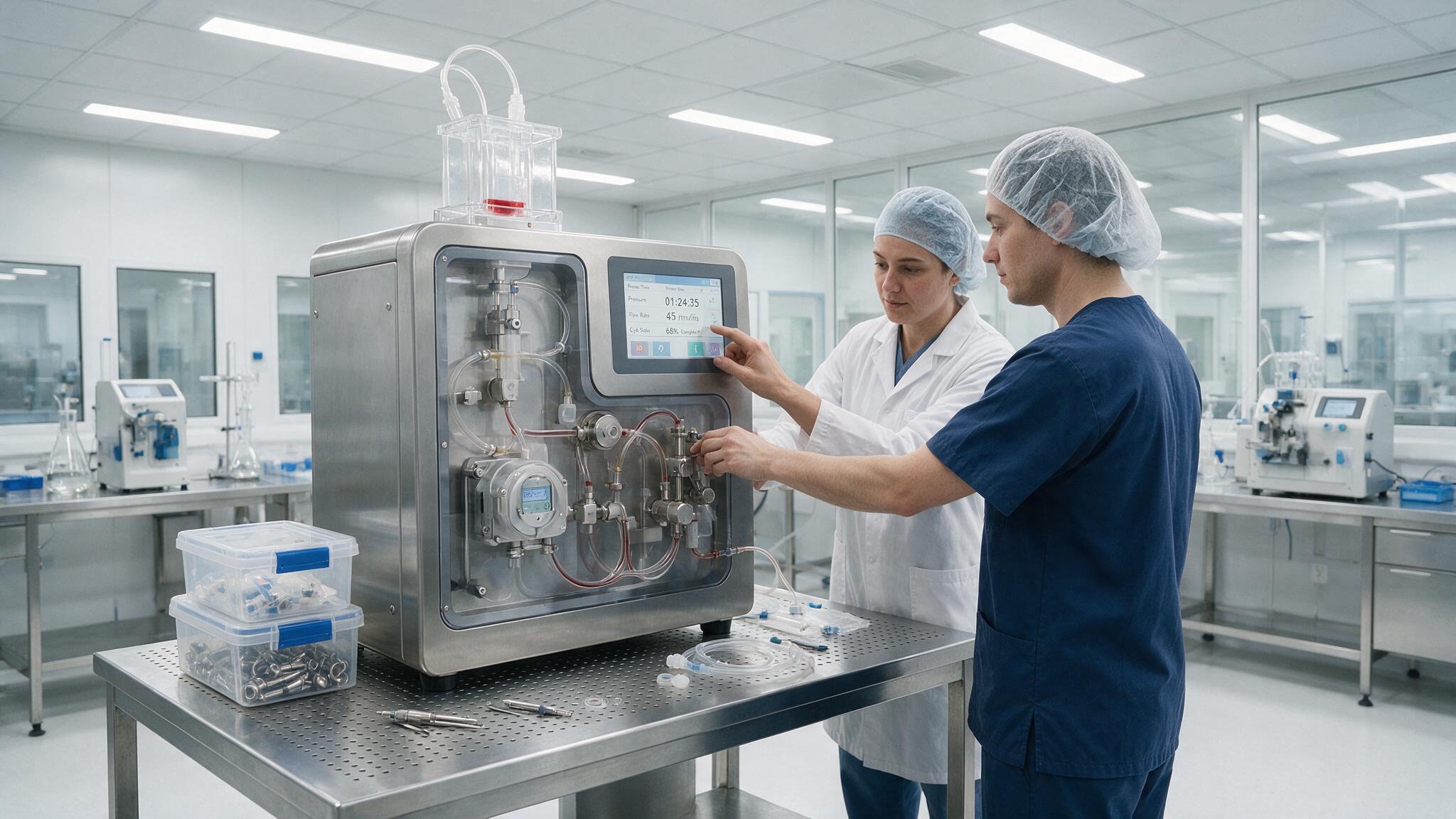 Produkcja urządzenia do automatycznego przetwarzania składników krwi.