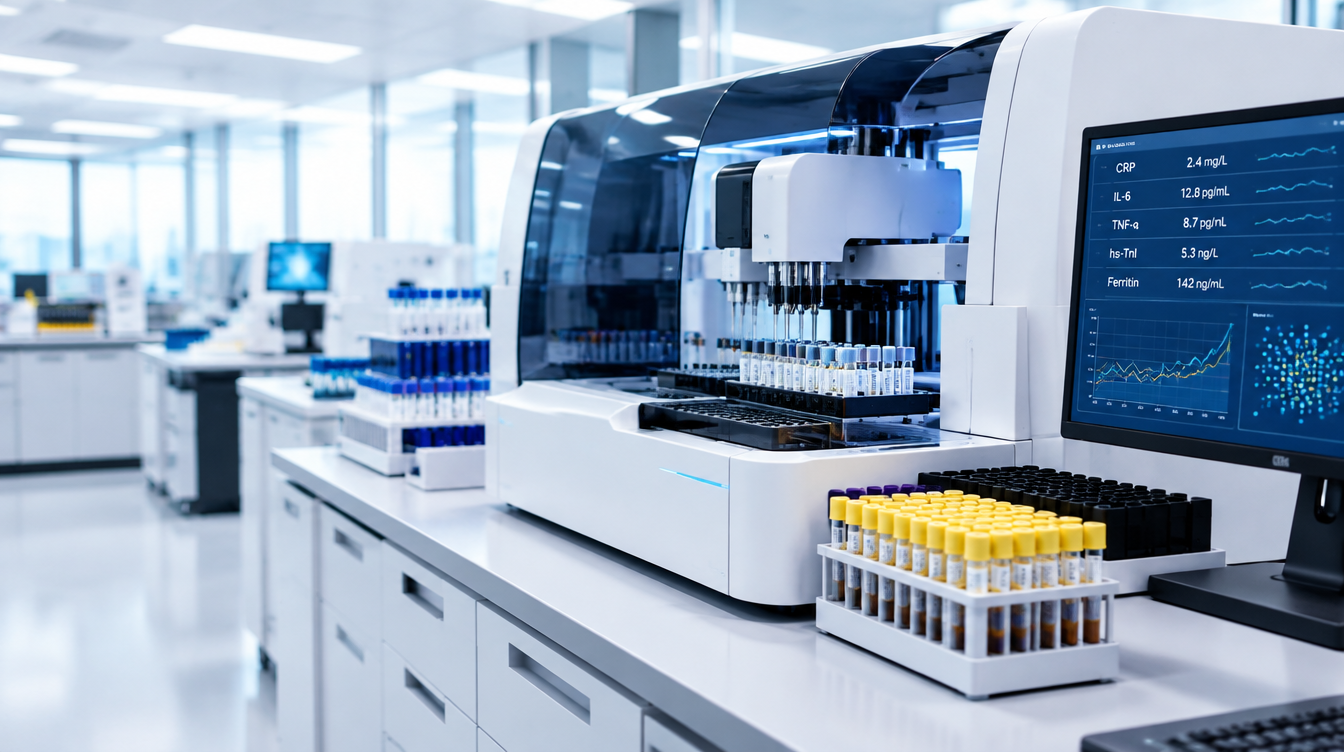 Automatyczny analizator immunochemiczny i próbki surowicy w laboratorium diagnostycznym IVD.