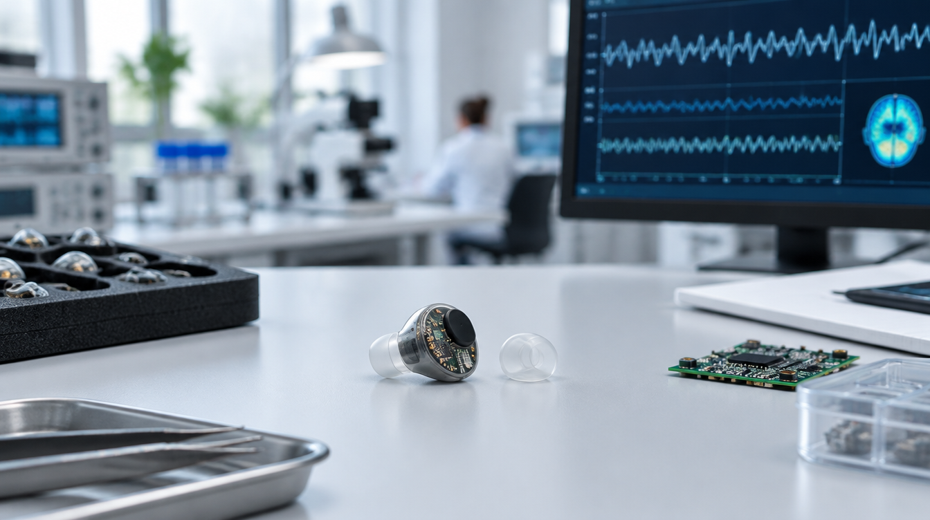 Douszne urządzenie wearable do rejestracji sygnałów bioelektrycznych na stanowisku inżynieryjnym.