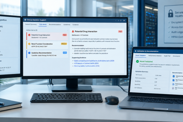 Stanowisko IT z systemem clinical decision support i integracją danych EHR
