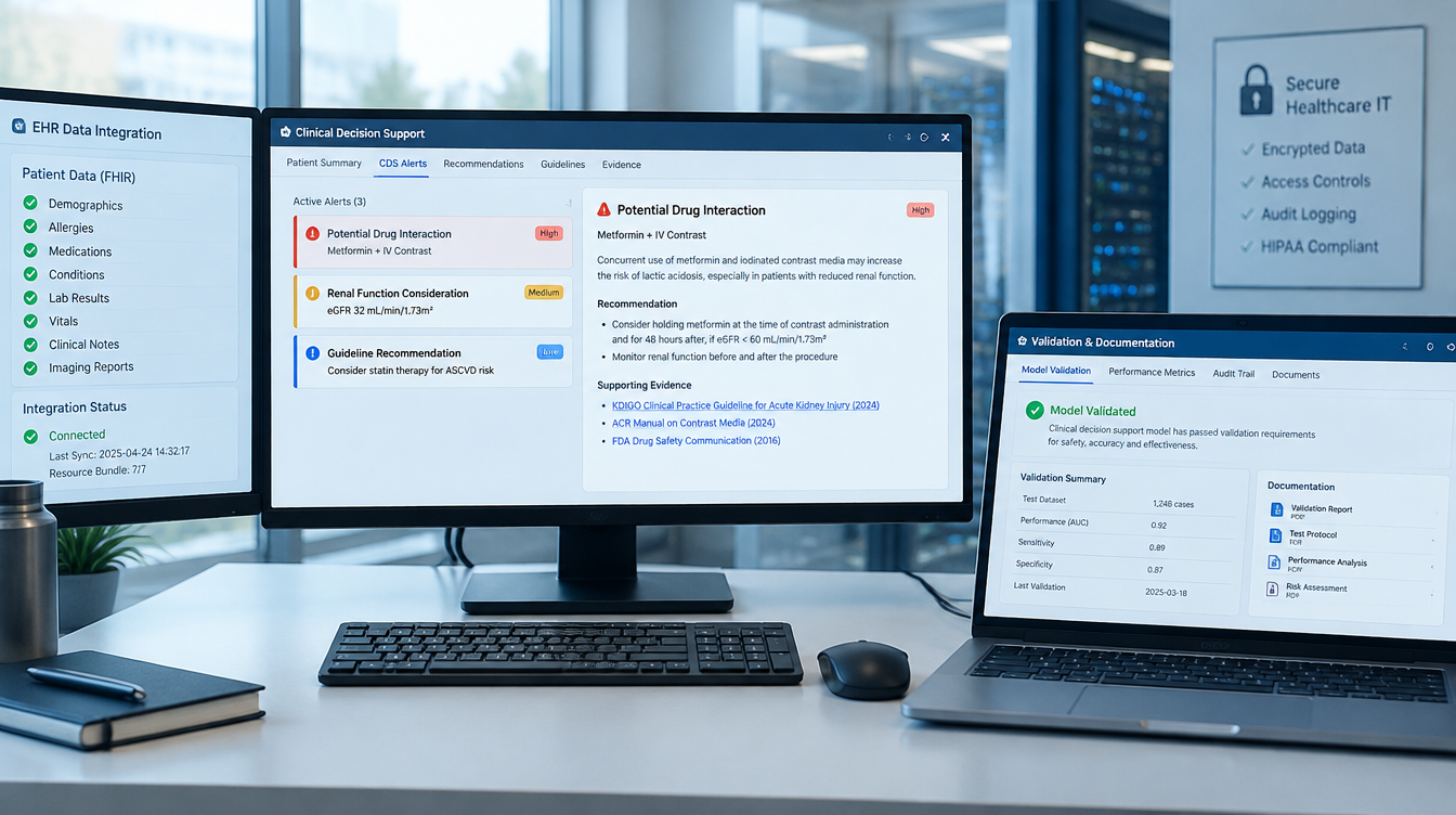 Stanowisko IT z systemem clinical decision support i integracją danych EHR