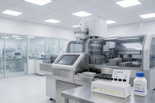 Materiały kontroli jakości IVD przy analizatorze laboratoryjnym.