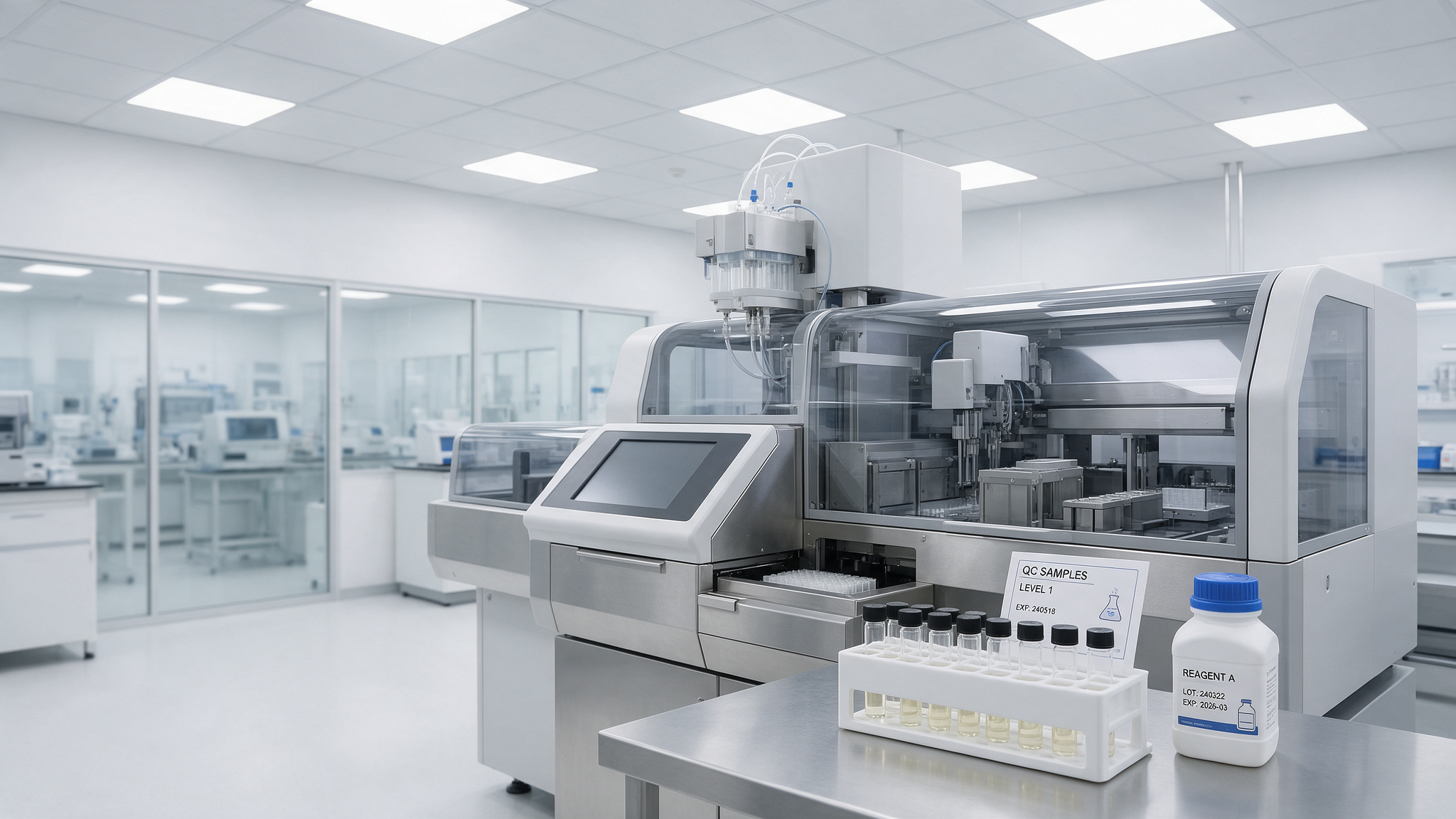 Materiały kontroli jakości IVD przy analizatorze laboratoryjnym.