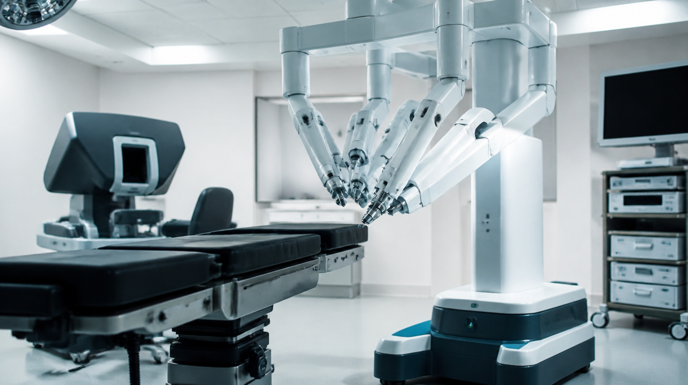 System robotyki chirurgicznej w nowoczesnej sali operacyjnej.