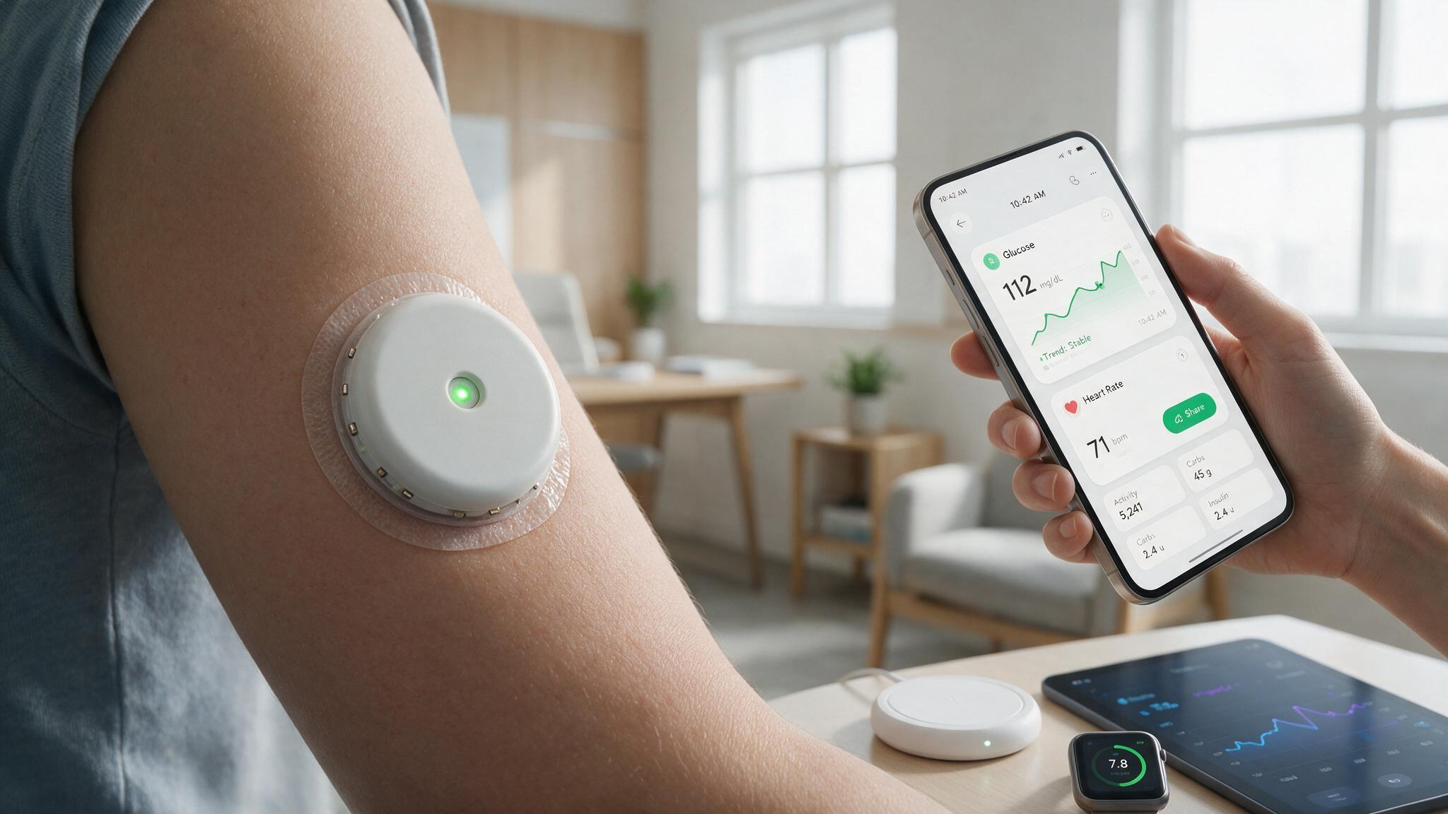Sensor CGM połączony ze smartfonem i systemem analizy danych wykorzystującym AI