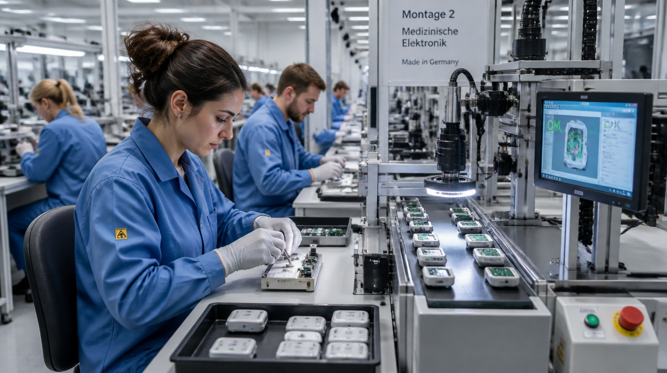 Precyzyjny montaż małych elektronicznych wyrobów medycznych.