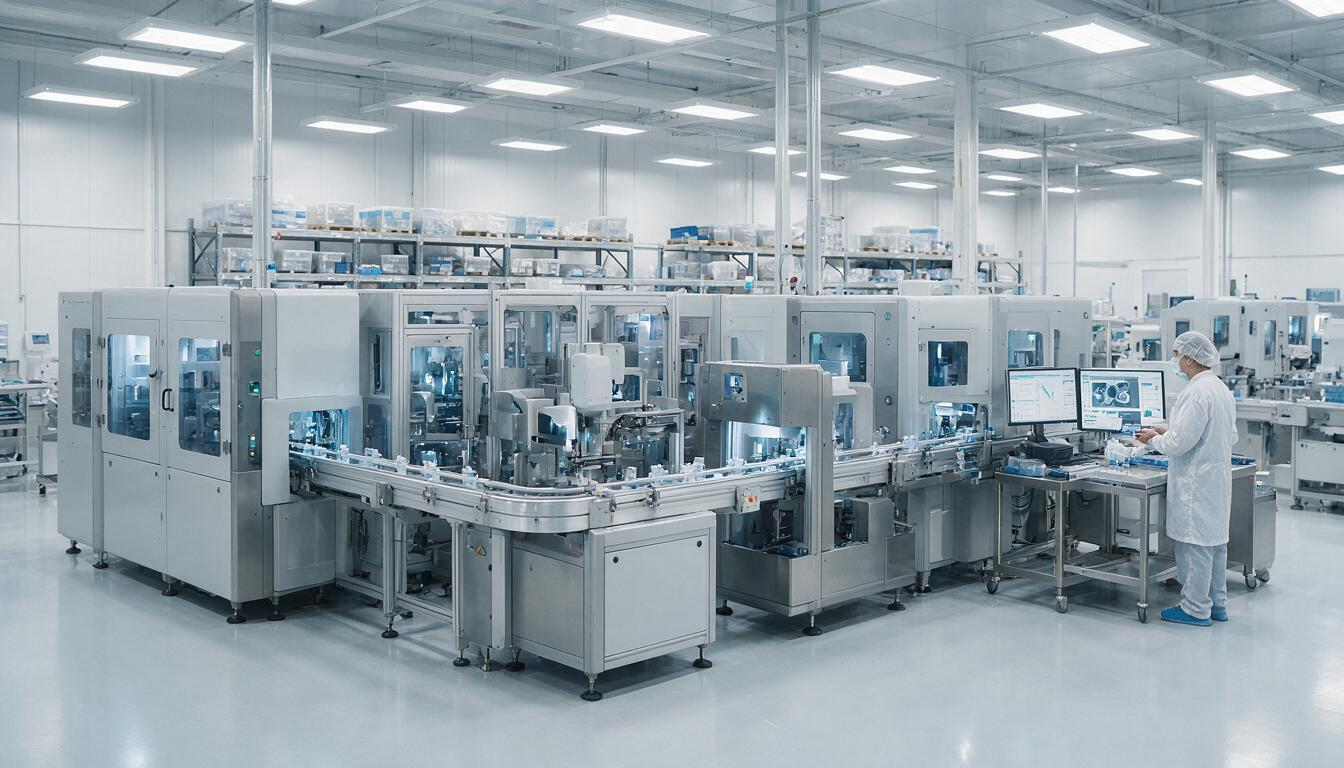 Nowoczesna linia produkcyjna precyzyjnych komponentów dla branży wyrobów medycznych.