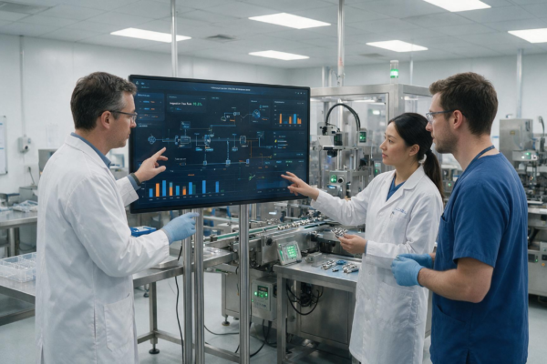 Zespół producenta wyrobów medycznych przygotowujący automatyzację procesu produkcyjnego.