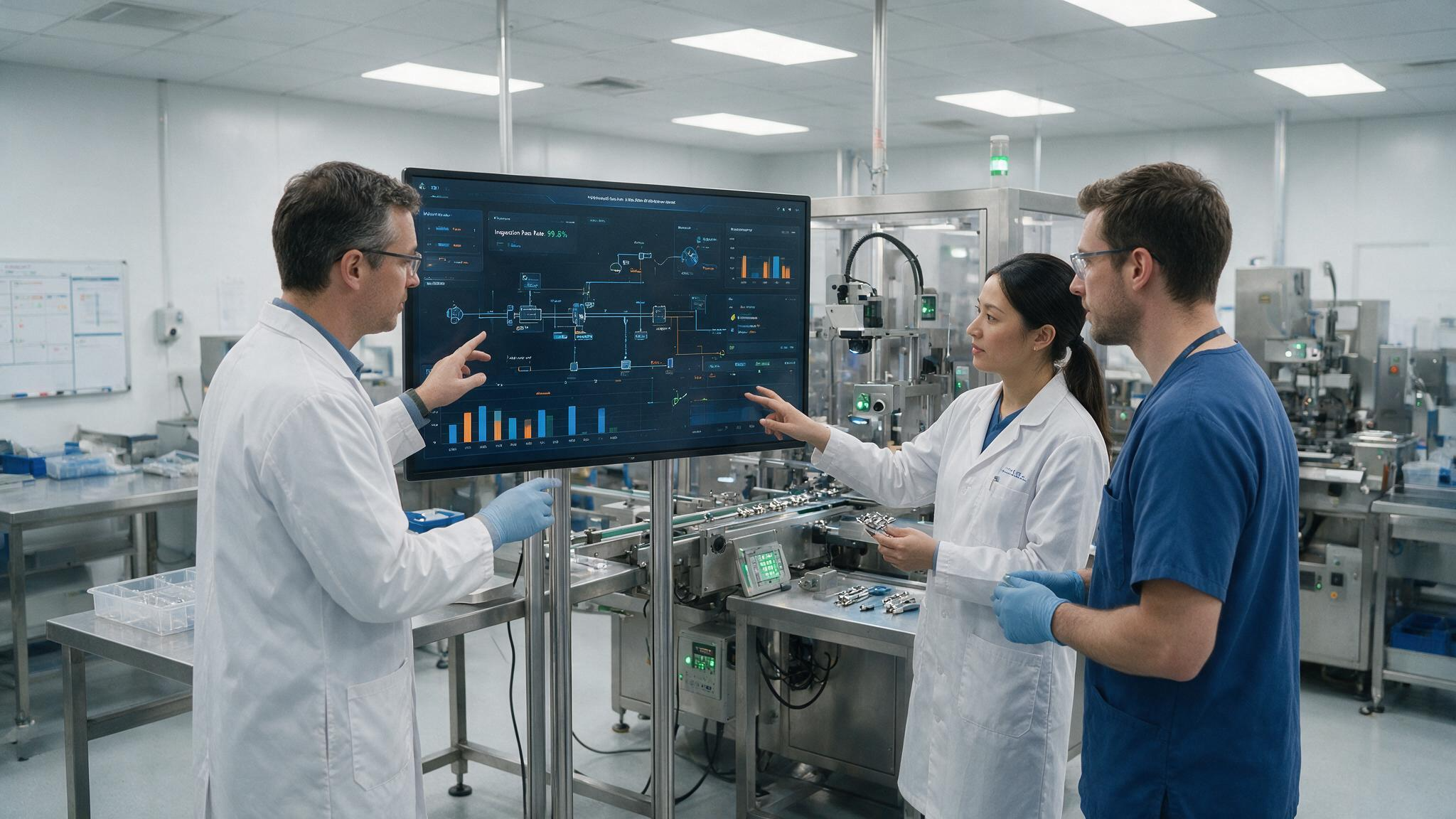 Zespół producenta wyrobów medycznych przygotowujący automatyzację procesu produkcyjnego.