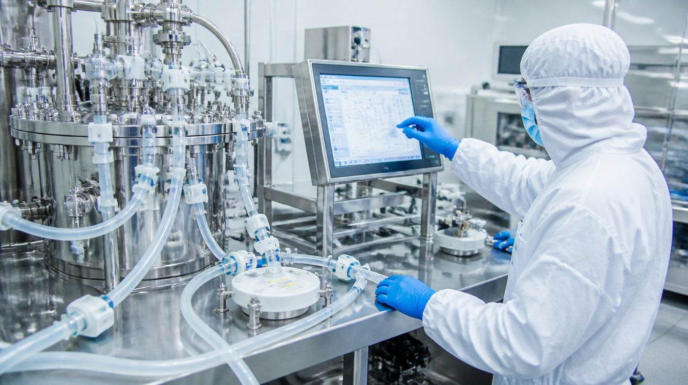 Produkcja przezroczystego biomateriału hydrożelowego w kontrolowanym środowisku z monitoringiem parametrów procesu.